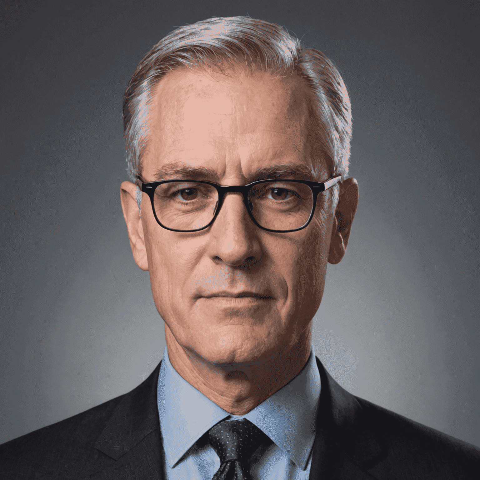 Headshot of John Smith, a middle-aged man with short grey hair and glasses, wearing a dark suit and tie