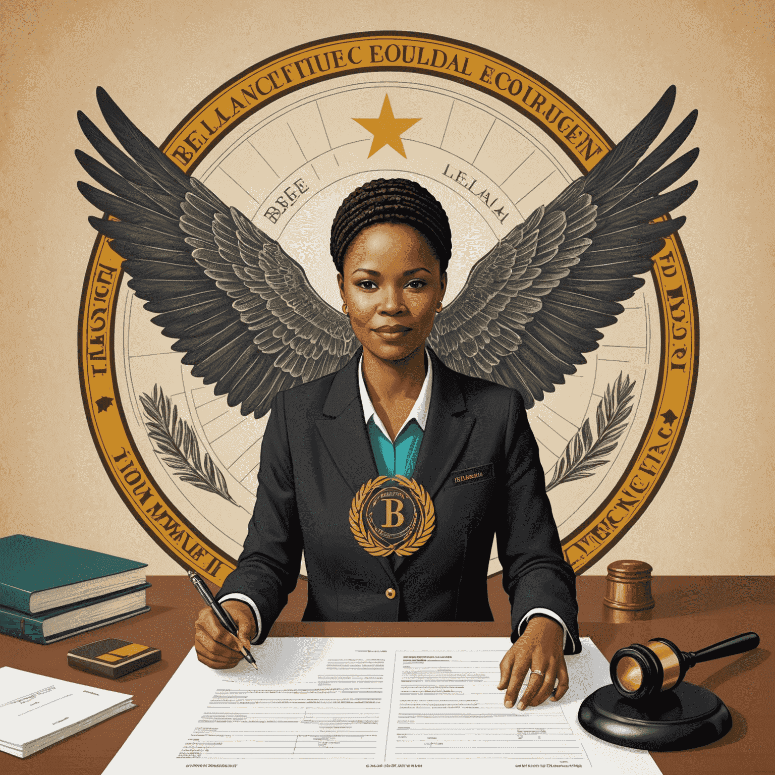 Illustration representing B-BBEE compliance in South Africa, with symbols of equality, empowerment, and legal documents.